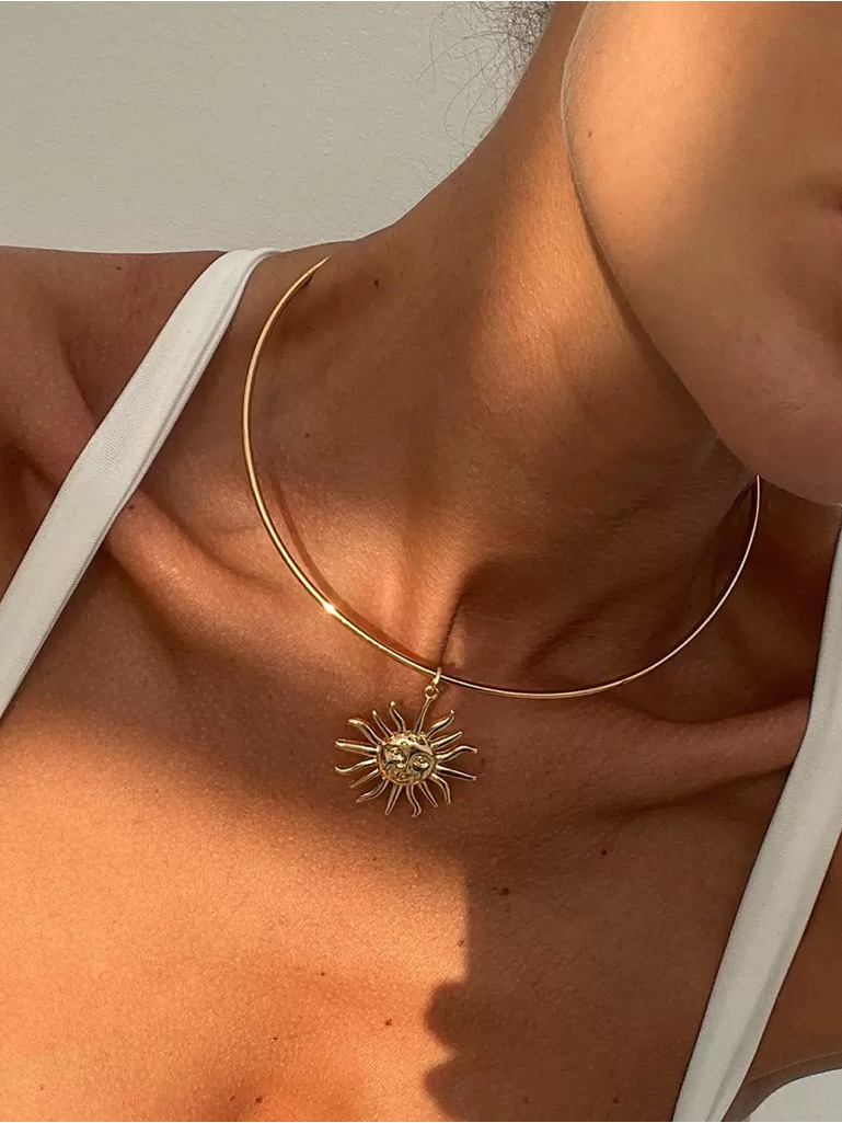 Gold Sun Pendant Choker Necklace - Women Jewelry